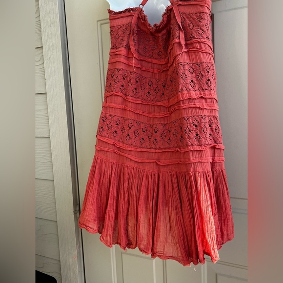 Free People Shailee Mini Slip Dress By FP One Coral Square Neck Bohemian Size S - Picture 13 of 15